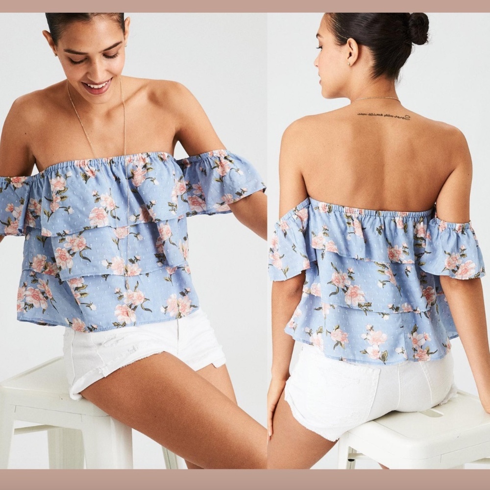 NWT $35‎ American Eagle AE Three Tier Off Shoulder Floral Top [SZ Medium ]